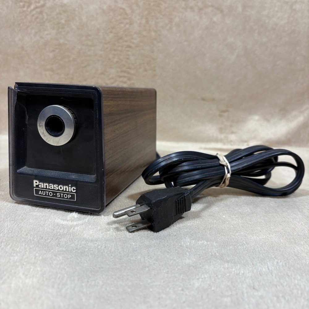 Vintage Panasonic KP-77 Auto-Stop Woodgrain Electric Pencil Sharpener Tested